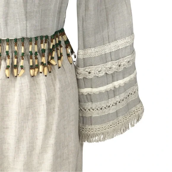 Vintage Sue Wong Linen 2 Piece Suit Jacket Gauchos Linen Wooden Beads size Small - Picture 10 of 16